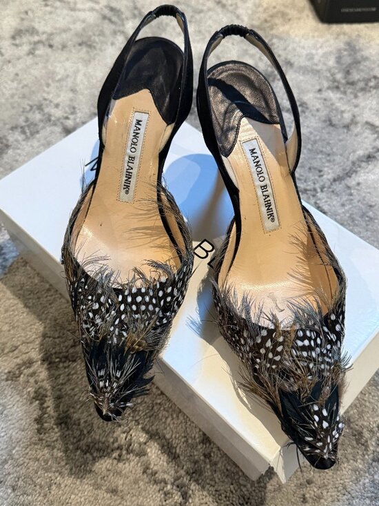 Manolo Blahnik Shoes - Rare Manolo Blahnik Feather Slingbacks made exclusively for Neiman Marcus 2008